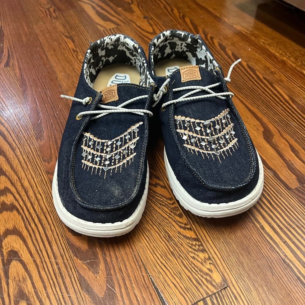 Hey Dude Women's Denim and White Moccasins